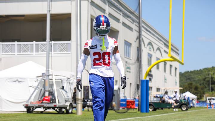 Jul 30, 2026; White Sulphur Springs, WV, USA; New York Giants cornerback Greg Newsome II (20) participates in a drill during training camp at The Greenbrier Resort Sports Performance Center. Mandatory Credit: Ben Queen-Imagn Images Jul 30, 2026; White Sulphur Springs, WV, USA; New York Giants cornerback Greg Newsome II (20) participates in a drill during training camp at The Greenbrier Resort Sports Performance Center. Mandatory Credit: Ben Queen-Imagn Images