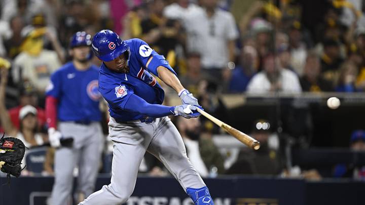 Sep 30, 2026; San Diego, California, USA; Chicago Cubs outfielder Tyrone Taylor (55) hits a single in the eighth inning against the San Diego Padres during game two of the Wildcard round for the 2026 MLB Playoffs at Petco Park. Mandatory Credit: Denis Poroy-Imagn Images Sep 30, 2026; San Diego, California, USA; Chicago Cubs outfielder Tyrone Taylor (55) hits a single in the eighth inning against the San Diego Padres during game two of the Wildcard round for the 2026 MLB Playoffs at Petco Park. Mandatory Credit: Denis Poroy-Imagn Images