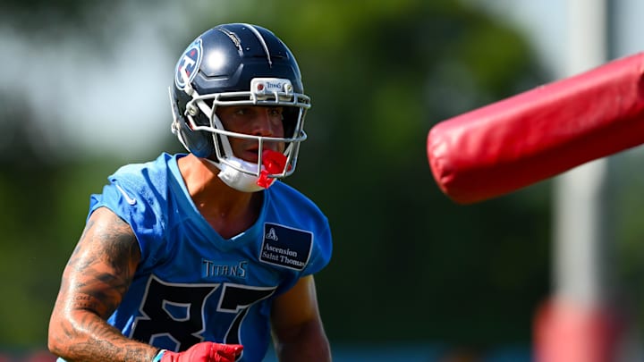 Tennessee Titans wide receiver Xavier Restrepo goes through drills during training camp. Mandatory Credit: Steve Roberts-Imagn Images Tennessee Titans wide receiver Xavier Restrepo goes through drills during training camp. Mandatory Credit: Steve Roberts-Imagn Images