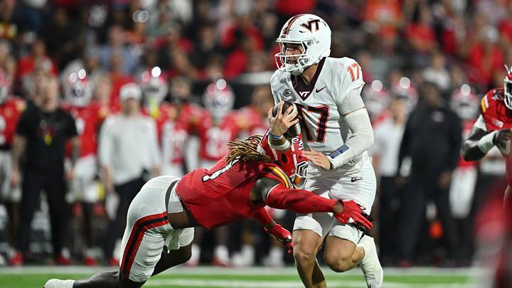 Sep 19, 2026; College Park, Maryland, USA; Virginia Tech Hokies quarterback Ethan Grunkemeyer (17) runs for the end zone in the first half against the Maryland Terrapins at SECU Stadium. Mandatory Credit: Jamie Sabau-Imagn Images Sep 19, 2026; College Park, Maryland, USA; Virginia Tech Hokies quarterback Ethan Grunkemeyer (17) runs for the end zone in the first half against the Maryland Terrapins at SECU Stadium. Mandatory Credit: Jamie Sabau-Imagn Images