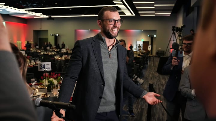 Andrew Luck attends the Chuckstrong Tailgate Gala in 2024 at the Colts Practice Facility in Indianapolis.