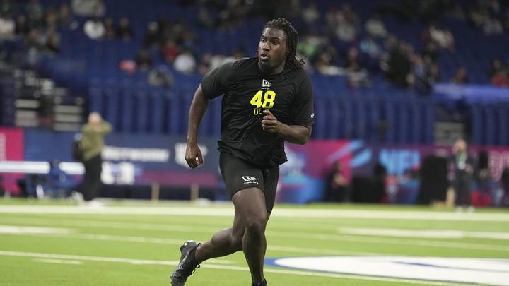 Feb 26, 2026; Indianapolis, IN, USA; UCF defensive lineman Malachi Lawrence (DL48) during the NFL Scouting Combine  at Lucas Oil Stadium. Mandatory Credit: Kirby Lee-Imagn Images