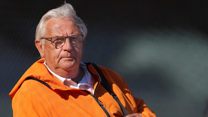 Aug 25, 2023; San Francisco, California, USA; San Francisco Giants television announcer Duane Kuiper before the game against the Atlanta Braves at Oracle Park. Mandatory Credit: Darren Yamashita-Imagn Images