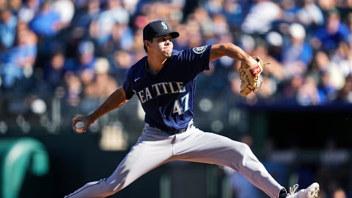 Seattle Mariners relief pitcher Matt Brash (47) pitches against the Kansas City Royals during the sixth inning at Kauffman Stadium in 2022. Seattle Mariners relief pitcher Matt Brash (47) pitches against the Kansas City Royals during the sixth inning at Kauffman Stadium in 2022.