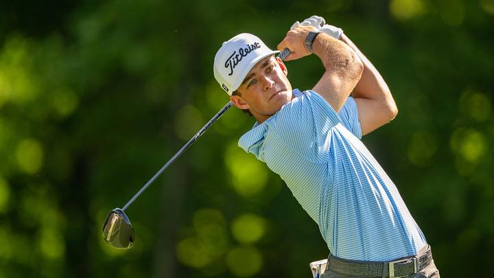 Jul 5, 2025; Silvis, Illinois, USA; Jackson Koivun tees off on the 2nd hole during the third round of the John Deere Classic golf tournament. Mandatory Credit: Marc Lebryk-Imagn Images