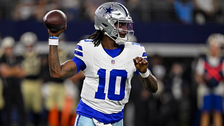 Dallas Cowboys quarterback Joe Milton III (10) throws the ball during the game between the Cowboys and the Saints at AT&T Stadium. Mandatory Credit: Jerome Miron-Imagn Images Dallas Cowboys quarterback Joe Milton III (10) throws the ball during the game between the Cowboys and the Saints at AT&T Stadium. Mandatory Credit: Jerome Miron-Imagn Images