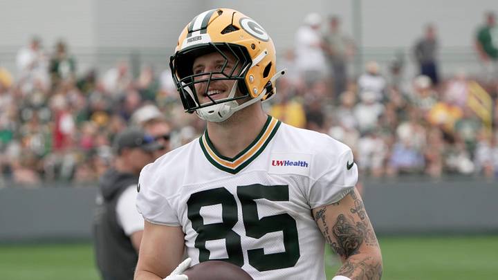 Green Bay Packers tight end Tucker Kraft (85) is shown at training camp Friday, July 31, 2026 in Green Bay, Wisconsin.