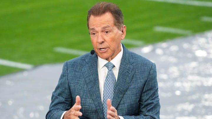 Pasadena, CA, USA; Nick Saban on the ESPN College Gameday set during the 2026 Rose Bowl and quarterfinal game of the College Football Playoff at Rose Bowl Stadium.