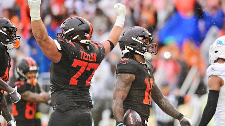 Quinshon Judkins (right) and the Browns handed Vegas one of their big losses last week. 