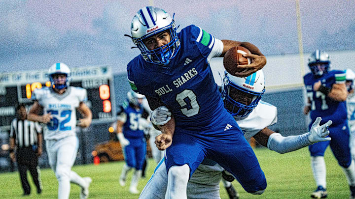 Bonita Springs High School football player Daniel Haith #9 gains yards during a game against Ida Baker in week one of high school football at Bonita on Thursday, Aug. 21, 2025. Bonita won to start the season 1-0. Bonita Springs High School football player Daniel Haith #9 gains yards during a game against Ida Baker in week one of high school football at Bonita on Thursday, Aug. 21, 2025. Bonita won to start the season 1-0.