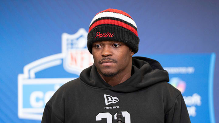 TCU defensive back Bud Clark speaks to members of the media