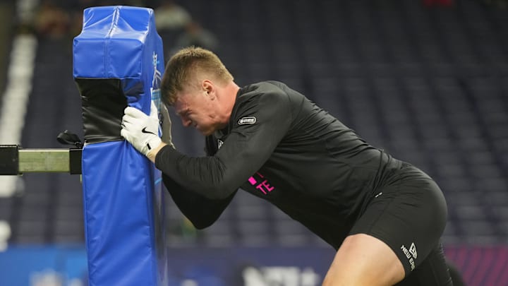 Feb 28, 2025; Indianapolis, IN, USA; Georgia Tech tight end Jackson Hawes (TE11) participates in drills during the 2025 NFL Combine at Lucas Oil Stadium. Mandatory Credit: Kirby Lee-Imagn Images Feb 28, 2025; Indianapolis, IN, USA; Georgia Tech tight end Jackson Hawes (TE11) participates in drills during the 2025 NFL Combine at Lucas Oil Stadium. Mandatory Credit: Kirby Lee-Imagn Images