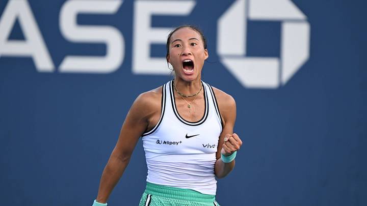 Qinwen Zheng celebrates her second round win over Yulia Putintseva of Kazakhstan.