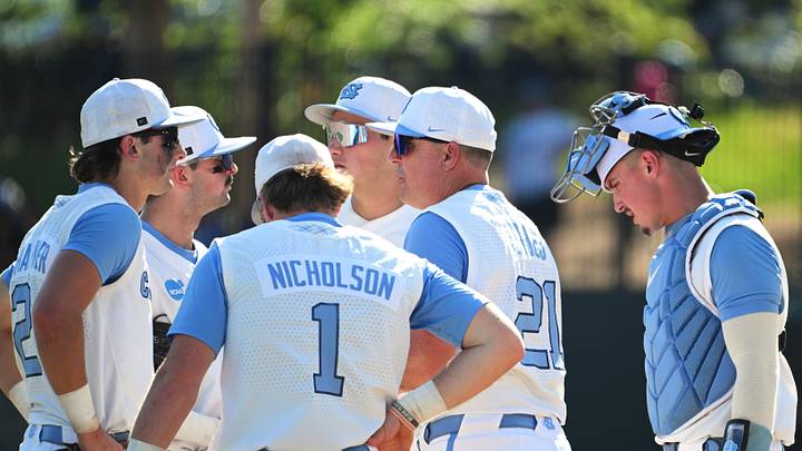 Jun 5, 2026; Chapel Hill, NC, USA; North Carolina Tar Heels head coach Scott Forbes makes a visit to the mound in the seventh inning against the USC Trojans at Boshamer Stadium. Mandatory Credit: Zachary Taft-Imagn Images Jun 5, 2026; Chapel Hill, NC, USA; North Carolina Tar Heels head coach Scott Forbes makes a visit to the mound in the seventh inning against the USC Trojans at Boshamer Stadium. Mandatory Credit: Zachary Taft-Imagn Images