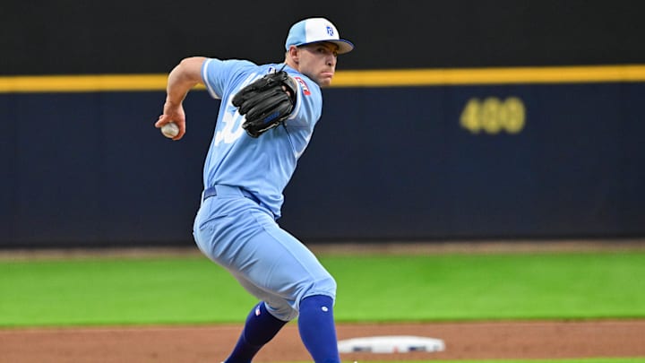 Mar 31, 2025; Milwaukee, Wisconsin, USA; Kansas City Royals starting pitcher Kris Bubic (50) pitches in the first inning against the Milwaukee Brewers at American Family Field. Mandatory Credit: Benny Sieu-Imagn Images Mar 31, 2025; Milwaukee, Wisconsin, USA; Kansas City Royals starting pitcher Kris Bubic (50) pitches in the first inning against the Milwaukee Brewers at American Family Field. Mandatory Credit: Benny Sieu-Imagn Images