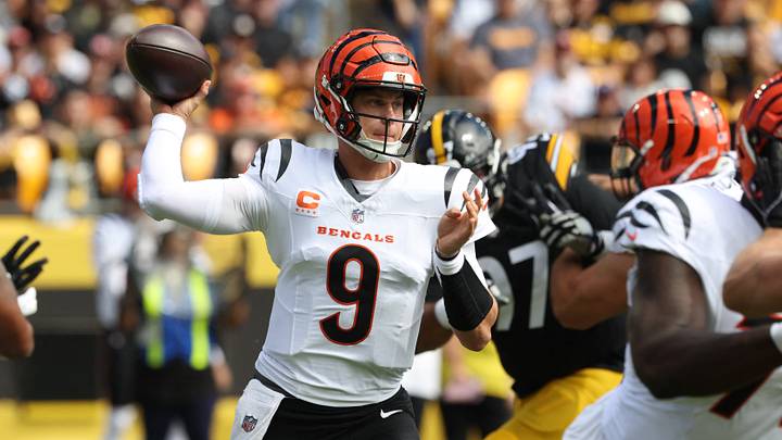 Sep 27, 2026; Pittsburgh, Pennsylvania, USA; Cincinnati Bengals quarterback Joe Burrow (9) throws during the first quarter against the Pittsburgh Steelers at Acrisure Stadium. Mandatory Credit: Charles LeClaire-Imagn Images Sep 27, 2026; Pittsburgh, Pennsylvania, USA; Cincinnati Bengals quarterback Joe Burrow (9) throws during the first quarter against the Pittsburgh Steelers at Acrisure Stadium. Mandatory Credit: Charles LeClaire-Imagn Images