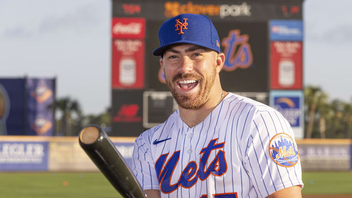 Feb 23, 2023; Port St. Lucie, FL, USA;  New York Mets shortstop Danny Mendick (15) poses for a
