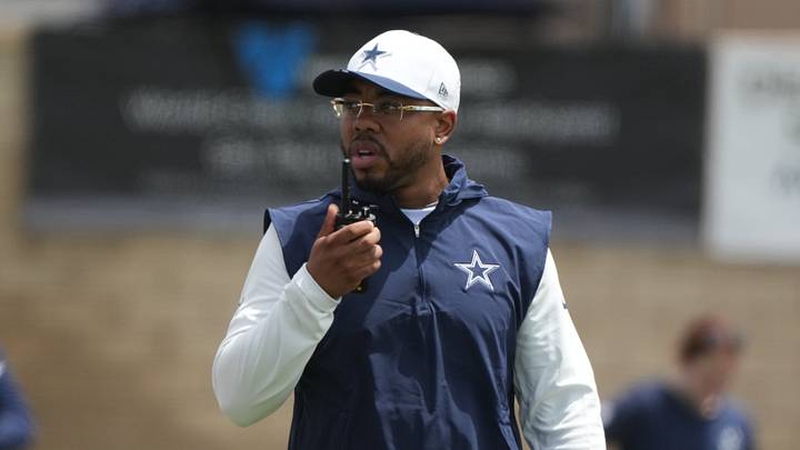 Jul 29, 2026; Oxnard, CA, USA; Dallas Cowboys defensive coordinator Christian Parker at training camp at River Ridge Playing Fields. Mandatory Credit: Kirby Lee-Imagn Images