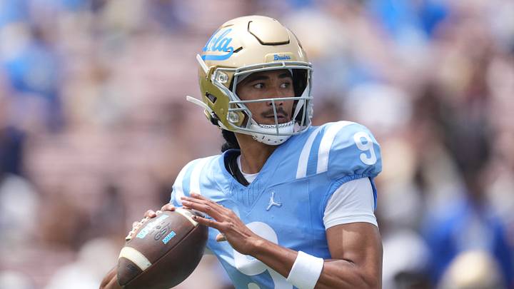 May 2, 2026; Pasadena, CA, USA; UCLA Bruins quarterback Nico Iamaleava (9) throws the ball during the spring game at Rose Bowl. Mandatory Credit: Kirby Lee-Imagn Images May 2, 2026; Pasadena, CA, USA; UCLA Bruins quarterback Nico Iamaleava (9) throws the ball during the spring game at Rose Bowl. Mandatory Credit: Kirby Lee-Imagn Images