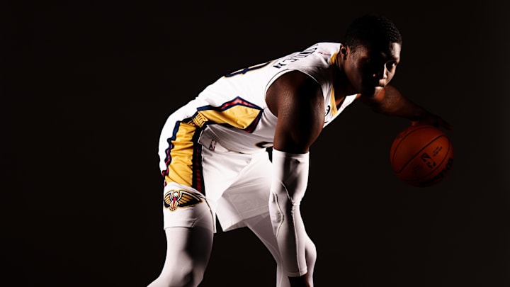 New Orleans Pelicans forward Daeqwon Plowden (29) poses for a photo during media day at Smoothie King Center. 