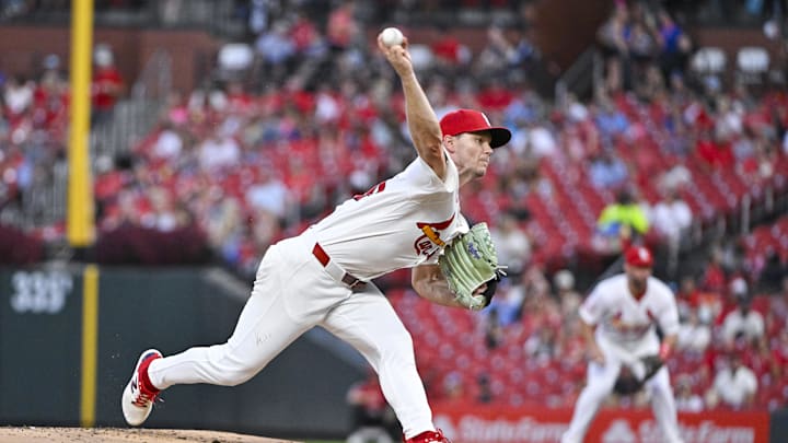 Sep 18, 2024; St. Louis, Missouri, USA;  St. Louis Cardinals starting pitcher Sonny Gray (54) pitches against the Pittsburgh Pirates during the first inning at Busch Stadium. Mandatory Credit: Jeff Curry-Imagn Images