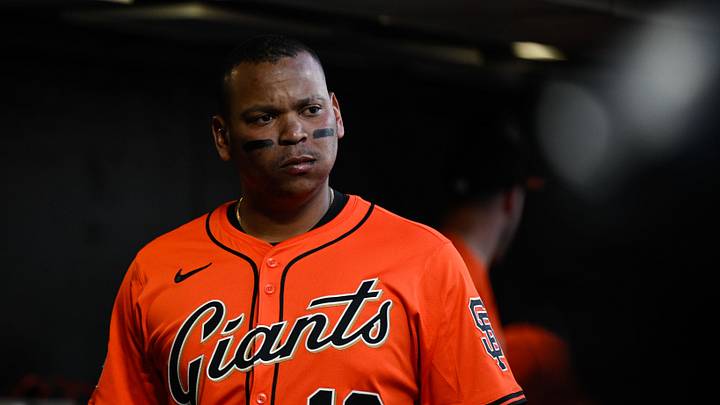 Jun 20, 2025; San Francisco, California, USA; San Francisco Giants designated hitter Rafael Devers (16) stands in the dugout against the Boston Red Sox in the fourth inning at Oracle Park. Mandatory Credit: Eakin Howard-Imagn Images Jun 20, 2025; San Francisco, California, USA; San Francisco Giants designated hitter Rafael Devers (16) stands in the dugout against the Boston Red Sox in the fourth inning at Oracle Park. Mandatory Credit: Eakin Howard-Imagn Images