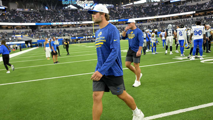 Aug 9, 2025; Inglewood, California, USA; Los Angeles Rams quarterback Matthew Stafford (9) leaves the field after the game against the Dallas Cowboys at SoFi Stadium. Mandatory Credit: Jayne Kamin-Oncea-Imagn Images Aug 9, 2025; Inglewood, California, USA; Los Angeles Rams quarterback Matthew Stafford (9) leaves the field after the game against the Dallas Cowboys at SoFi Stadium. Mandatory Credit: Jayne Kamin-Oncea-Imagn Images