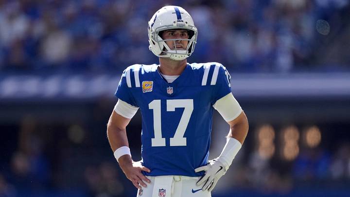 Indianapolis Colts quarterback Daniel Jones (17) reacts after throwing a red zone interception Sunday, Oct. 18, 2026, during the game against the Tennessee Titans at Lucas Oil Stadium in Indianapolis. Indianapolis Colts quarterback Daniel Jones (17) reacts after throwing a red zone interception Sunday, Oct. 18, 2026, during the game against the Tennessee Titans at Lucas Oil Stadium in Indianapolis.