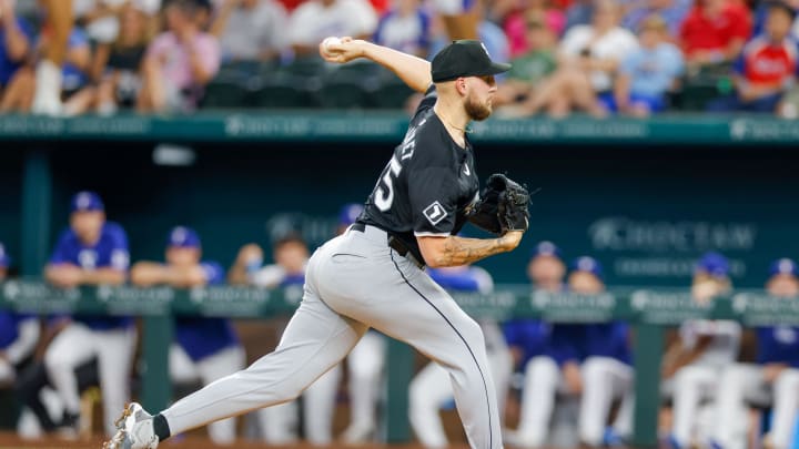 Jul 23, 2024; Arlington, Texas, USA; Chicago White Sox pitcher Garrett Crochet (45) throws during the second inning against the Texas Rangers at Globe Life Field. Mandatory Credit: Andrew Dieb-USA TODAY Sports Jul 23, 2024; Arlington, Texas, USA; Chicago White Sox pitcher Garrett Crochet (45) throws during the second inning against the Texas Rangers at Globe Life Field. Mandatory Credit: Andrew Dieb-USA TODAY Sports