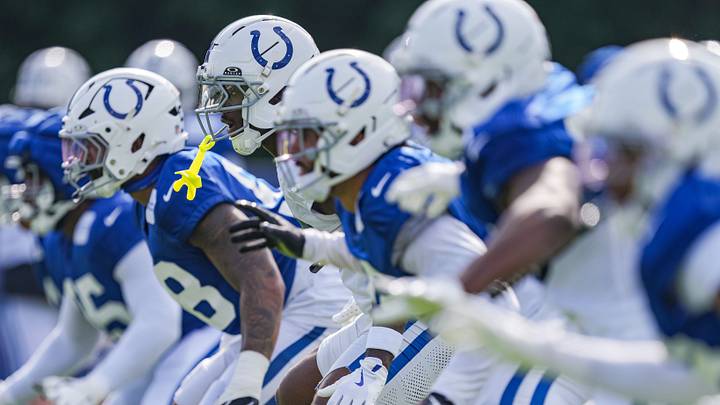Indianapolis Colts wide receiver Laquon Treadwell (13) waits for impact on Monday, Aug. 3, 2026, during practice at Colts Camp at Grand Park in Westfield. Indianapolis Colts wide receiver Laquon Treadwell (13) waits for impact on Monday, Aug. 3, 2026, during practice at Colts Camp at Grand Park in Westfield.