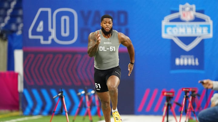 Feb 29, 2024; Indianapolis, IN, USA; Florida State defensive lineman Jared Verse (DL51) works out