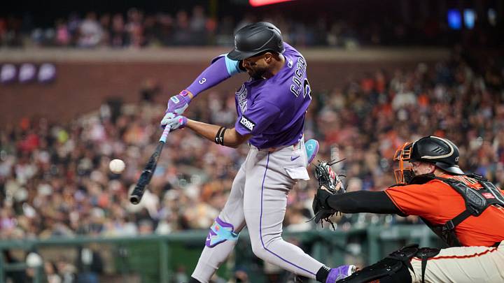  Willi Castro hits into an RBI fielder's choice against the San Francisco Giants Credit: Robert Edwards-Imagn Images