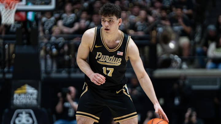 Purdue Boilermakers guard Omer Mayer (17) dribbles the ball.