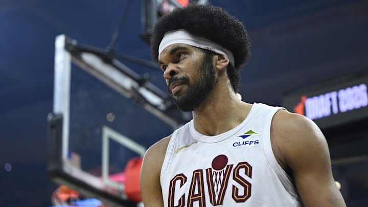Apr 8, 2026; Cleveland, Ohio, USA; Cleveland Cavaliers center Jarrett Allen (31) stands on the court in the third quarter against the Atlanta Hawks at Rocket Arena. Mandatory Credit: David Richard-Imagn Images