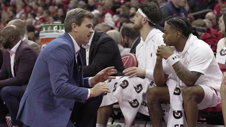 Wisconsin special assistant to the head coach Kirk Penney speaks with guard Kamari McGee during the first half of their game Tuesday, February 18, 2025 at the Kohl Center in Madison, Wisconsin.

Mark Hoffman/Milwaukee Journal Sentinel Mandatory Credit:  Mark Hoffman/USA TODAY NETWORK via Imagn Images
