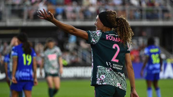 May 30, 2026; Washington, District of Columbia, USA; Washington Spirit forward Trinity Rodman (2) gestures against the Seattle Reign FC during the second half at Audi Field. Mandatory Credit: Brad Mills-Imagn Images