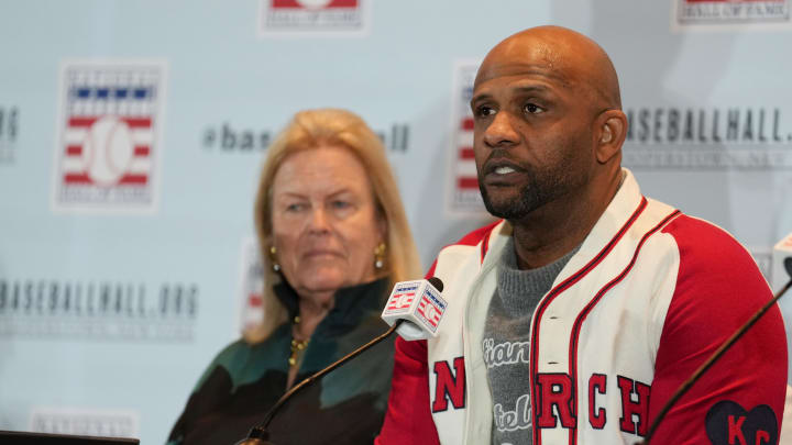 Dec 5, 2023; Nashville, TN, USA;  CC Sabathia speaks at a press conference during the 2023 MLB