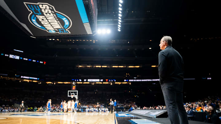 Tennessee head coach Rick Barnes watches from the sidelines during a NCAA Tournament Sweet 16 game between Tennessee and Kentucky at Lucas Oil Stadium in Indianapolis, Ind., on Thursday, March 27, 2024. Tennessee head coach Rick Barnes watches from the sidelines during a NCAA Tournament Sweet 16 game between Tennessee and Kentucky at Lucas Oil Stadium in Indianapolis, Ind., on Thursday, March 27, 2024.