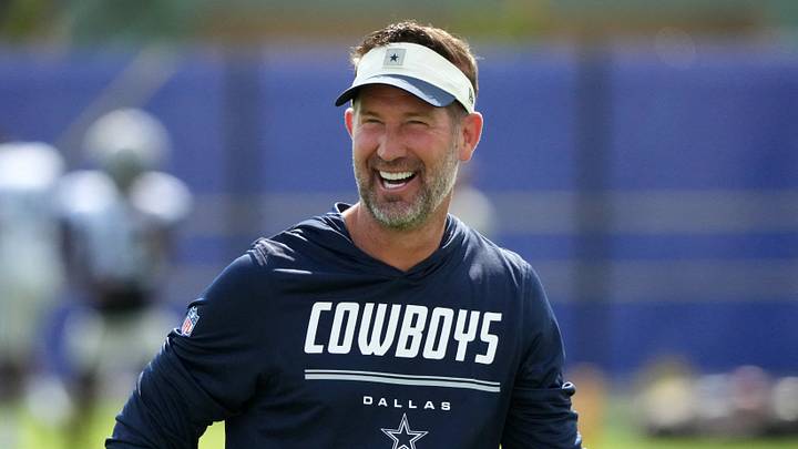 Dallas Cowboys head coach Brian Schottenheimer reacts during a joint practice against the Los Angeles Rams Dallas Cowboys head coach Brian Schottenheimer reacts during a joint practice against the Los Angeles Rams