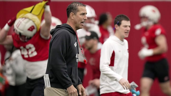 Wisconsin head coach Luke Fickell is shown during spring football practice Wednesday, April 23, 2025 in Madison, Wisconsin.