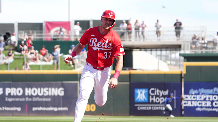 Feb 24, 2025; Goodyear, Arizona, USA; Cincinnati Reds catcher Tyler Stephenson (37) runs the bases against the Los Angeles Dodgers during the first inning at Goodyear Ballpark. Mandatory Credit: Joe Camporeale-Imagn Images Feb 24, 2025; Goodyear, Arizona, USA; Cincinnati Reds catcher Tyler Stephenson (37) runs the bases against the Los Angeles Dodgers during the first inning at Goodyear Ballpark. Mandatory Credit: Joe Camporeale-Imagn Images