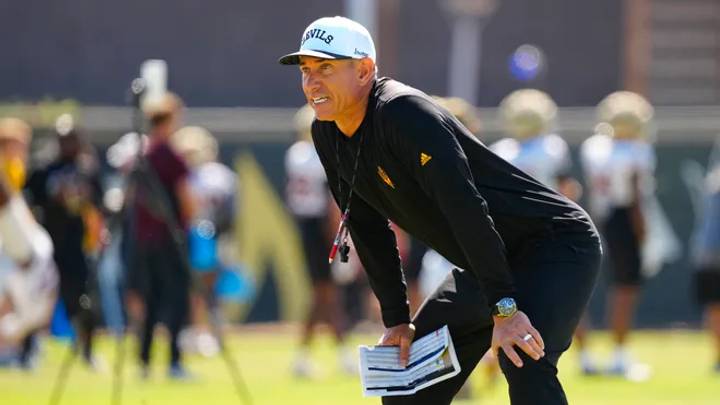 Arizona State offensive coordinator Marcus Arroyo, who took over play-calling duties during ASU's 10/6 practice. Arizona State offensive coordinator Marcus Arroyo, who took over play-calling duties during ASU's 10/6 practice.