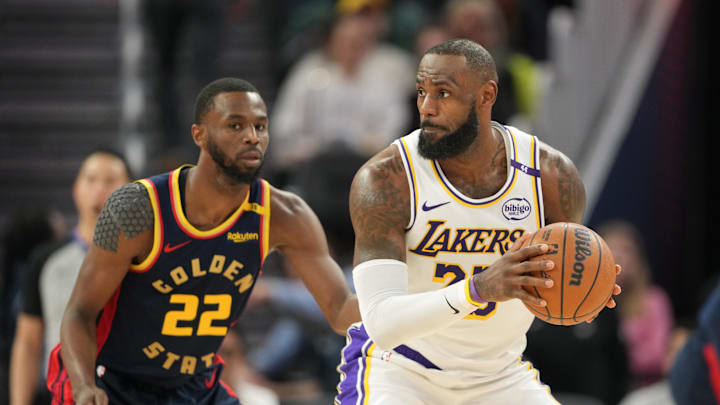 Andrew Wiggins guards LeBron James in Jan. 2025.