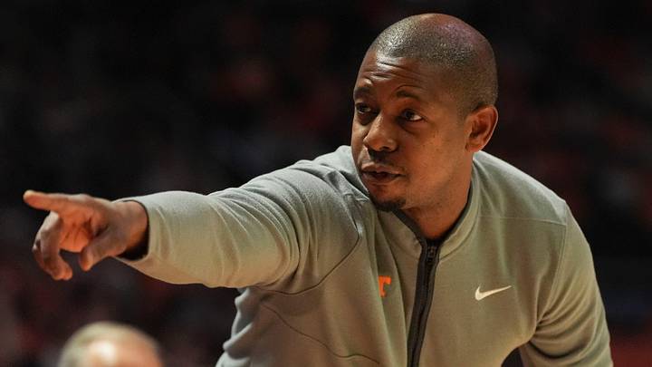 Tennessee associate basketball coach Justin Gainey tells players to sub in during an NCAA college basketball game against Gardner-Webb on Dec. 21, 2025, in Knoxville, Tennessee. Tennessee associate basketball coach Justin Gainey tells players to sub in during an NCAA college basketball game against Gardner-Webb on Dec. 21, 2025, in Knoxville, Tennessee.