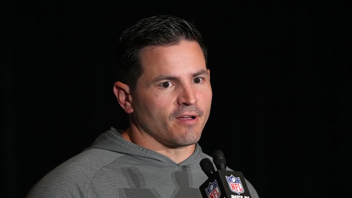 Seattle Seahawks head coach Mike MacDonald talks to media members at the San Jose Marriott.