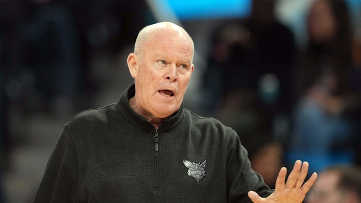 Feb 23, 2024; San Francisco, California, USA; Charlotte Hornets head coach Steve Clifford gestures Feb 23, 2024; San Francisco, California, USA; Charlotte Hornets head coach Steve Clifford gestures