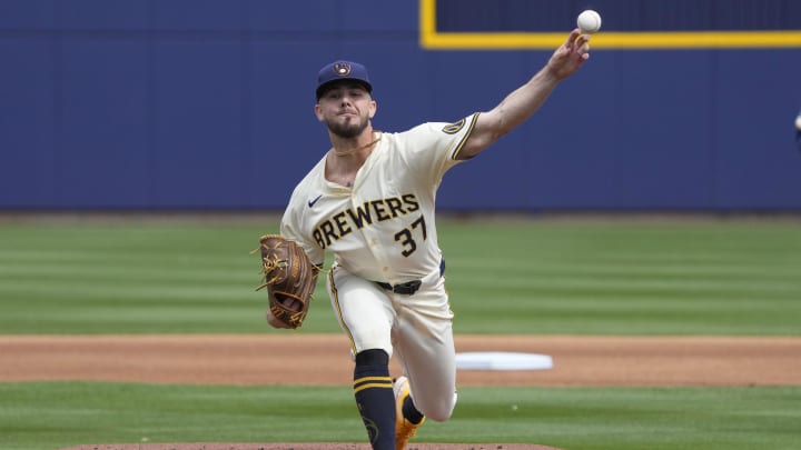 Mar 18, 2024; Phoenix, Arizona, USA; Milwaukee Brewers pitcher DL Hall (37) throws