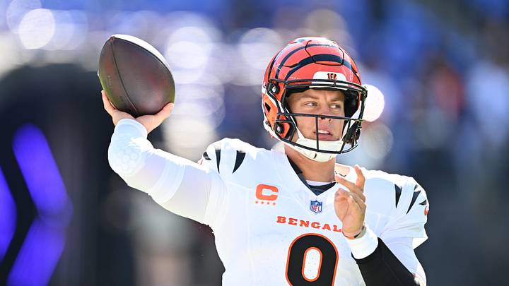 Oct 25, 2026; Baltimore, Maryland, USA;  Cincinnati Bengals quarterback Joe Burrow (9) warms up prior to the game against the Baltimore Ravens at M&T Bank Stadium.  Mandatory Credit: Jamie Sabau-Imagn Images