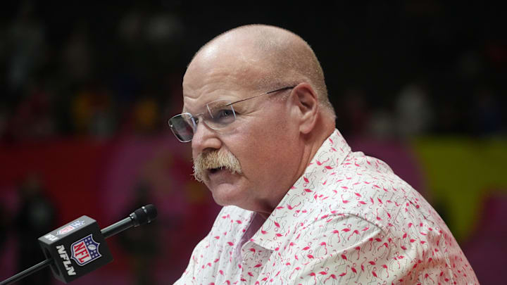 Feb 3, 2025; New Orleans, LA, USA;  Kansas City Chiefs head coach Andy Reid during Super Bowl LIX Opening Night at Ceasars Superdome. Mandatory Credit: Kirby Lee-Imagn Images