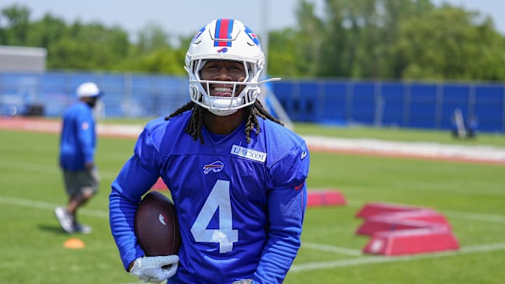 Buffalo Bills running back James Cook during Minicamp at Highmark Stadium. Buffalo Bills running back James Cook during Minicamp at Highmark Stadium.